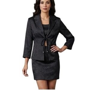 Breakin Loose Y2K 2 Pc Skirt Set 11/12 Black Glitter Floral Tie Front Blazer
